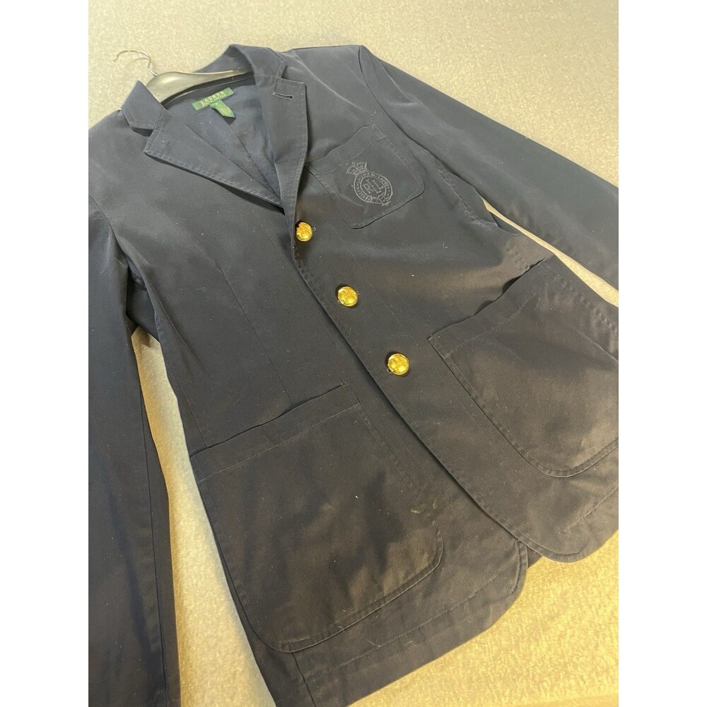 Vintage Lauren Ralph Lauren Navy Crest Blazer Med Gold Buttons Shoulder Pads 90s